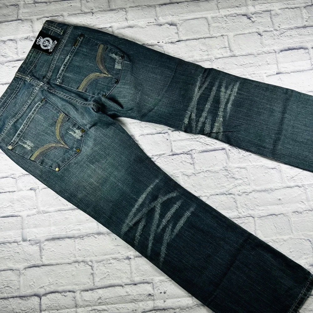 Anti Social Men Distressed Jeans Medium Wash 100% Cotton Straight Leg Size 31x31